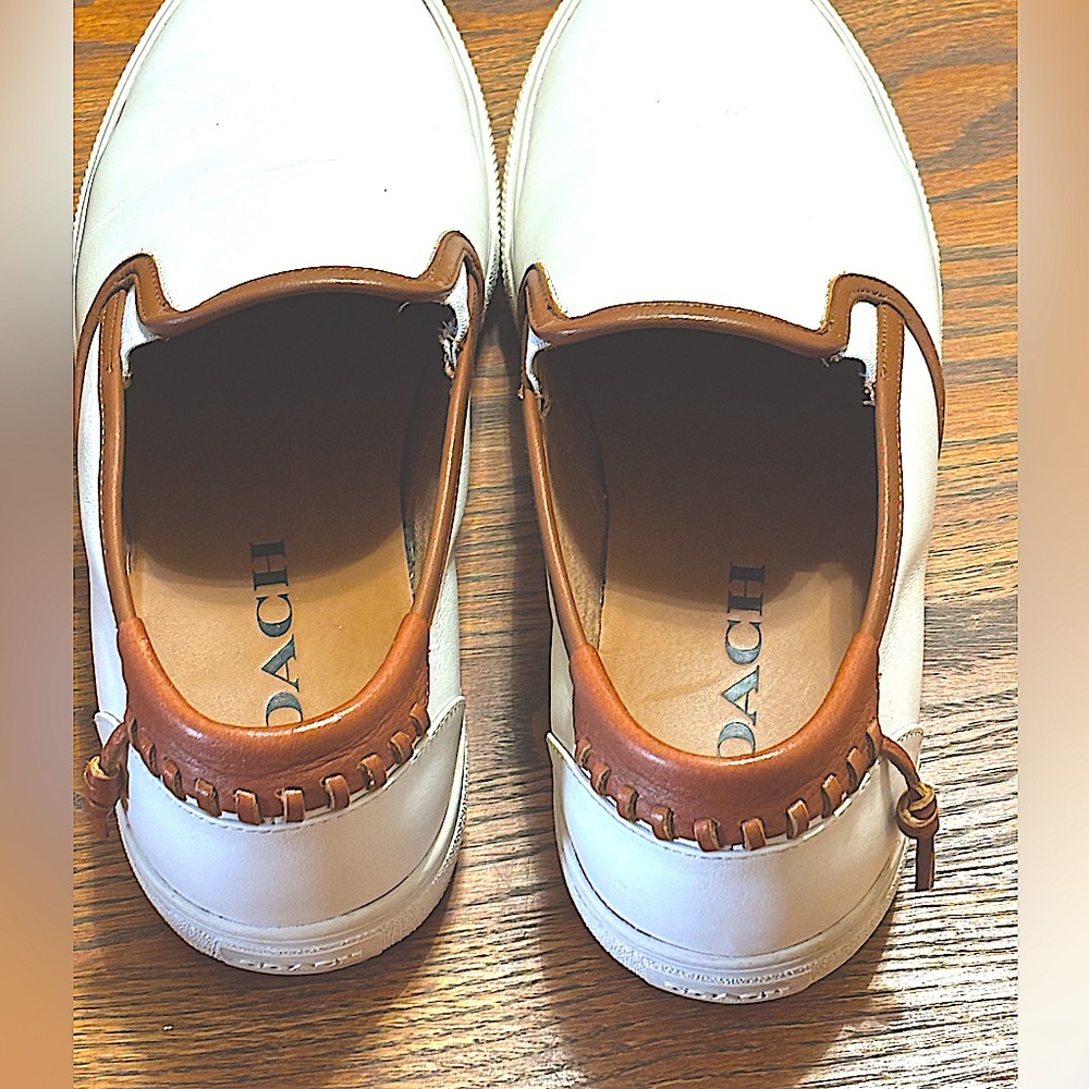 Coach Men’s Union Leather White,Brown Whip Stitched Detail At The Heel. Size 9.5 - Picture 3 of 14
